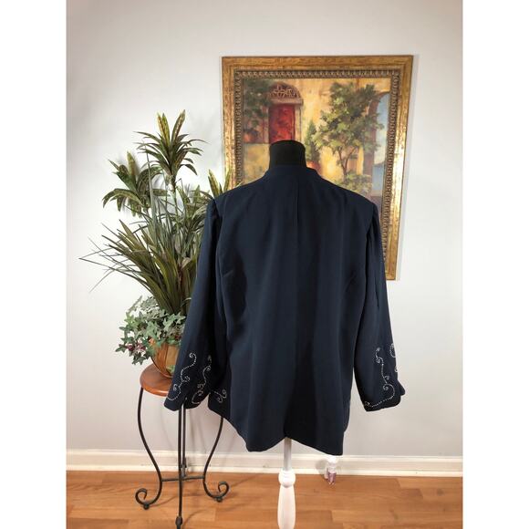 Maxie Klein Collections Women' Plus 20W Navy Blue Embroidered Long-Sleeve Blazer - Picture 3 of 9